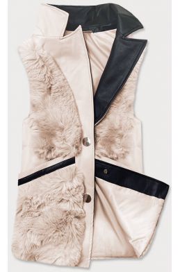 Elegantní dámská vesta z kožešinou MODA9593 máslová